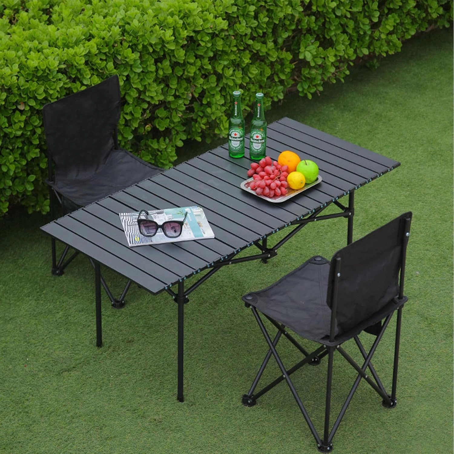 Portable Camping Side Table, Lightweight Aluminum Folding Table with Carry Bag, Ideal for Picnic, BBQ, Cooking, and Outdoor Activities Light Yellow 120×55×50cm/47×21×19.7in
