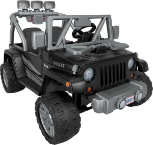 Power Wheels Jeep Wrangler Willys Ride-On Battery Powered Vehicle with Sounds & Lights for Preschool Kids Ages 3  Years, Black