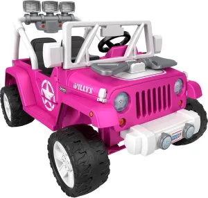 Power Wheels Jeep Wrangler Willys Ride-On Battery Powered Vehicle with Sounds & Lights for Preschool Kids Ages 3  Years, Pink