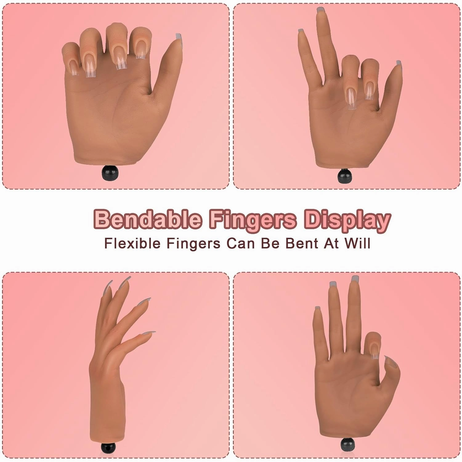 Practice Hand for Acrylic Nails,Silicone Nail Practice Hand with Stand Bracket,Flexible Bendable Nail Practice Fake Hand, Nail Training Hand Mannequin for Nail Art Display Beginners, Nail Tech