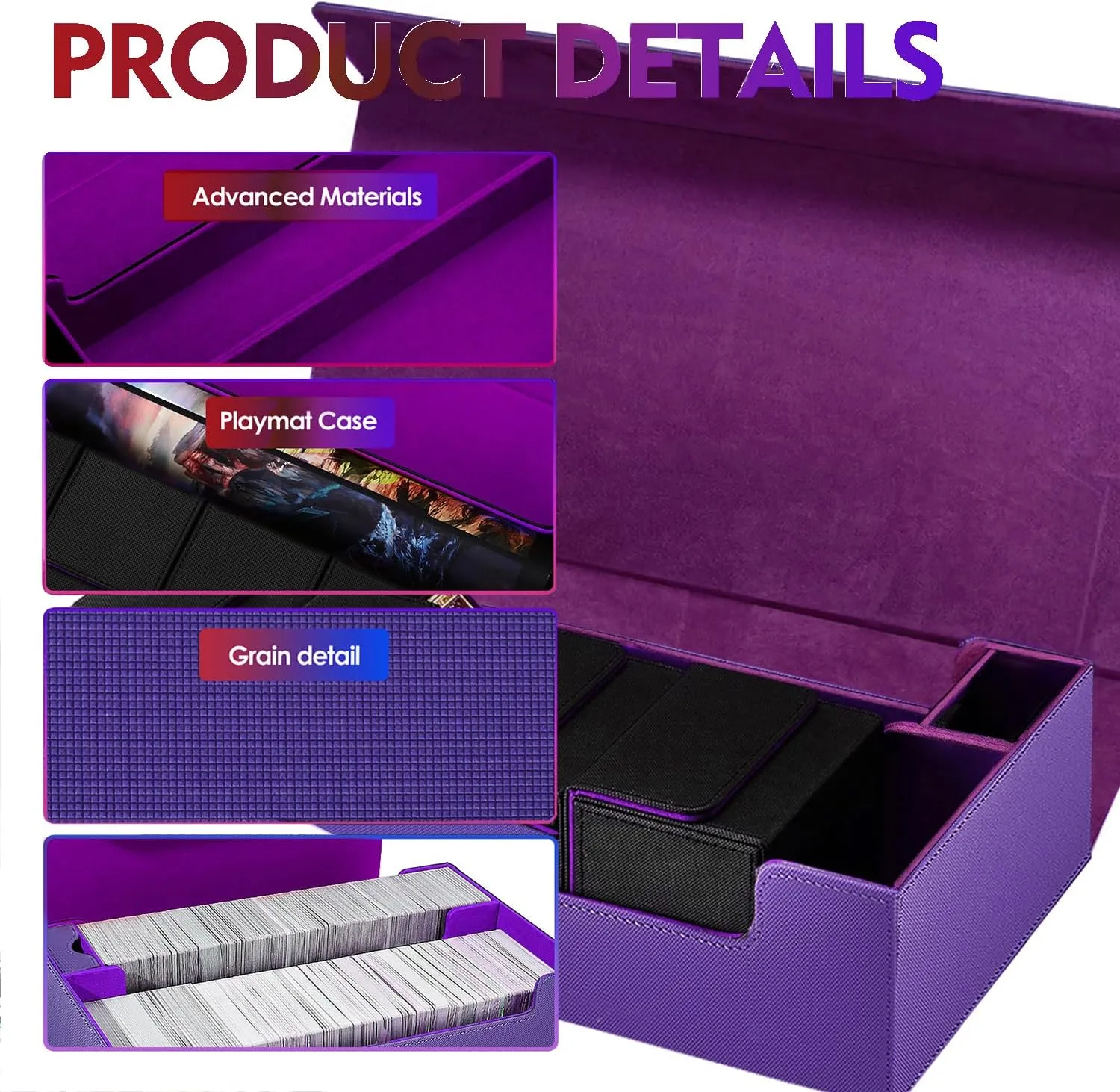 Premium Trading Card Storage Case TCG Deck Box Holds 800  Sleeved Cards for MTG, YuGiOh, Uno, Sport with Strong Magnet Closure (Purple)