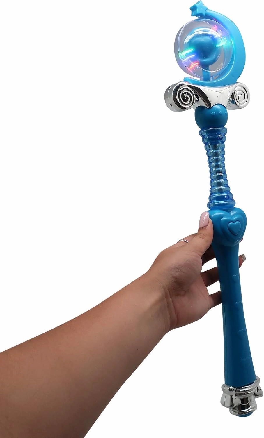 Prince & Princess Wands for Boys and Girls by Forest & Twelfth Kids, Fun Multi-Color Spinning Crystal Ball 18" Wand with Sounds and Lights, Ideal Gift for Birthday and Holidays (Light Blue)