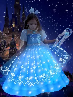 Princess Dress for Girls 5-6 Years, Dress Up Costume with Detachable Cape, Halloween Birthday Gift for Toddler