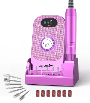 Professional Nail Drill Electric File: 40000RPM Portable Nail Drill, Pink Diamond Rechargeable Nail E File Machine with Bits & Base for Remover Gel Polish Acrylic Nails Manicure Salon Home, Purple