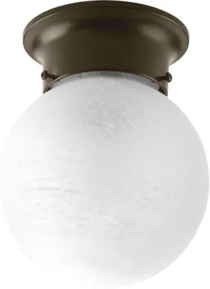 Progress Lighting 1 Light Ceiling Light, 6-Inch Glass Globe Flush Mount Ceiling Lighting Fixture, Dimmable, White Faux Alabaster Glass, Antique Bronze (P3401-20)