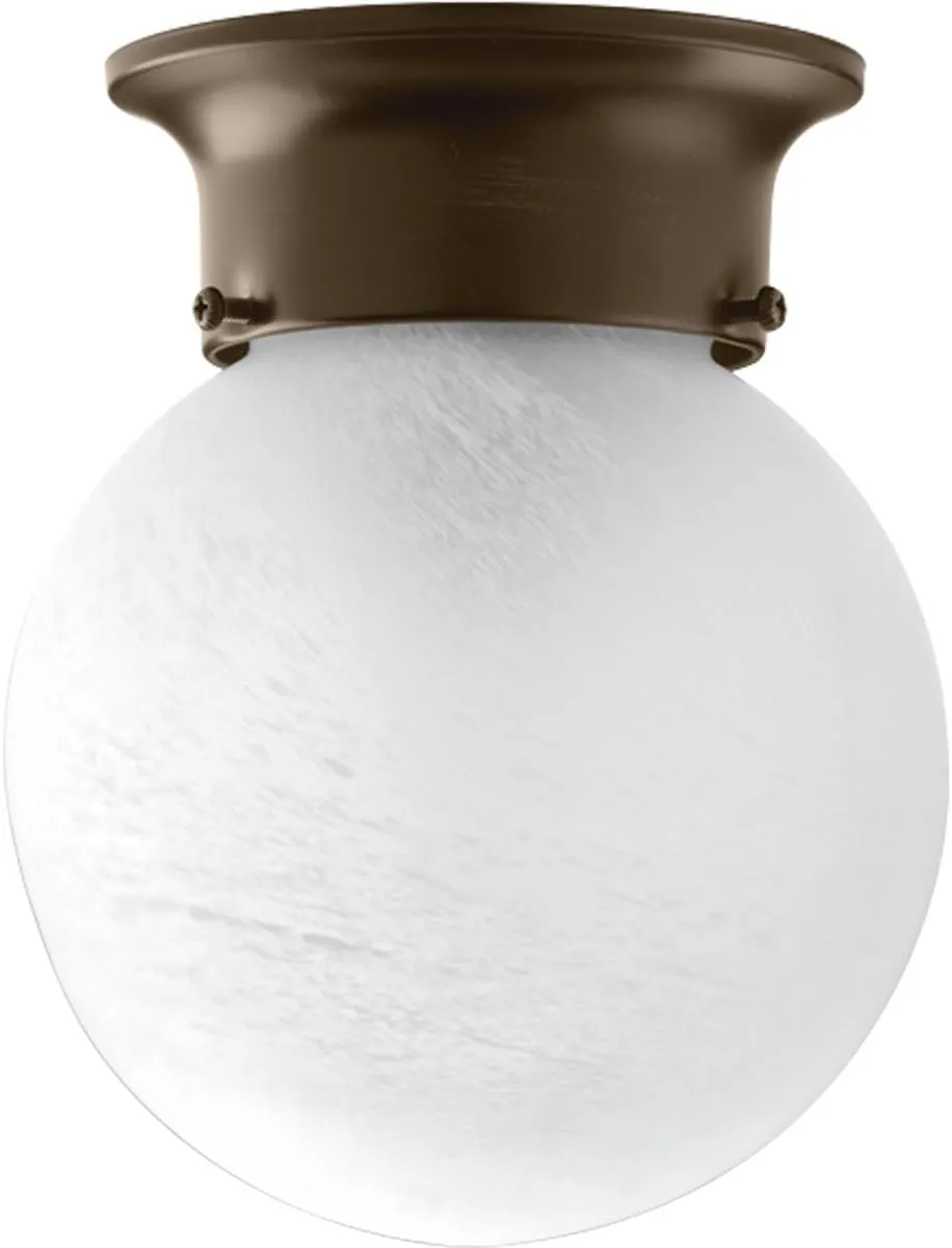 Progress Lighting 1 Light Ceiling Light, 6-Inch Glass Globe Flush Mount Ceiling Lighting Fixture, Dimmable, White Faux Alabaster Glass, Antique Bronze (P3401-20)