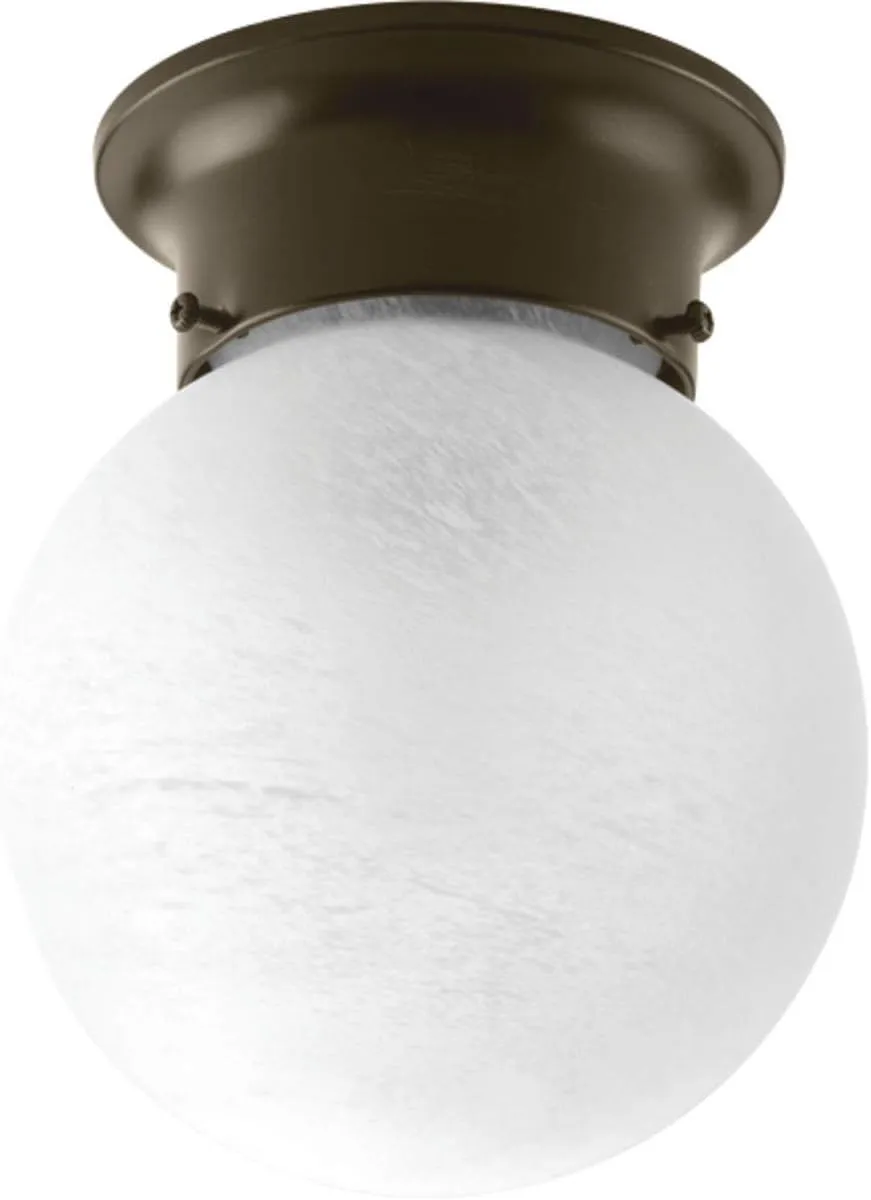Progress Lighting 1 Light Ceiling Light, 6-Inch Glass Globe Flush Mount Ceiling Lighting Fixture, Dimmable, White Faux Alabaster Glass, Antique Bronze (P3401-20)