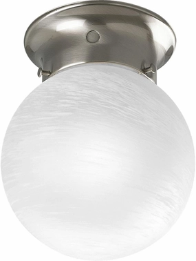 Progress Lighting 1 Light Ceiling Light, 6-Inch Glass Globe Flush Mount Ceiling Lighting Fixture, Dimmable, White Glass, Brushed Nickel (P3401-09)