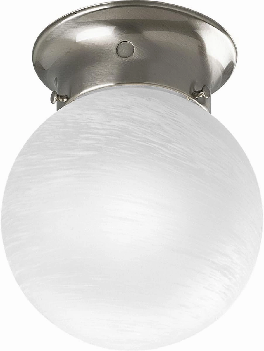 Progress Lighting 1 Light Ceiling Light, 6-Inch Glass Globe Flush Mount Ceiling Lighting Fixture, Dimmable, White Glass, Brushed Nickel (P3401-09)
