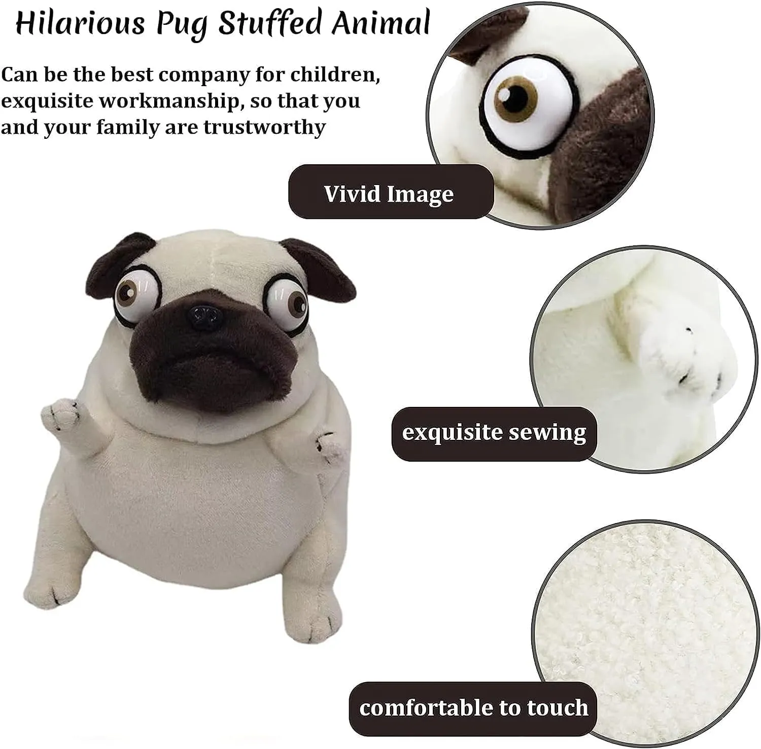 Pug Plush Toy 16" Hilarious Stuffed Animal - Funny Ugly Cute Weirdo Plushies for Kids Boys Adults - Valentines Birthdays Gift