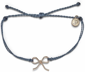 Pura Vida Silver or Rose Gold-Plated Bow Charm Bracelet - 100% Waterproof, Adjustable Band, Brand Charm
