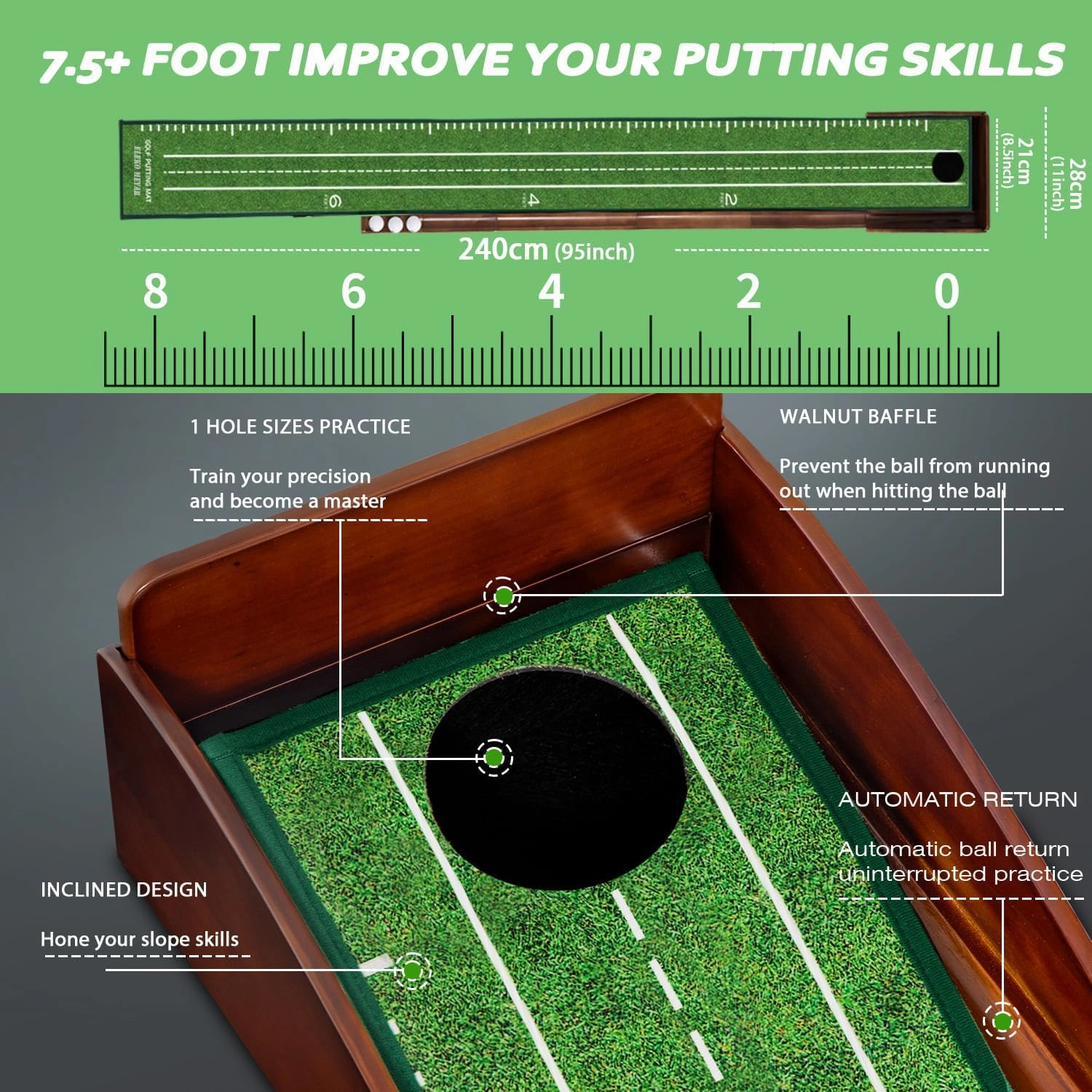Putting Green Putting matt for Indoors Golf Putting Mat - Indoor Putting with Ball. Putting matt for Golf Practice, Portable and Easy to Clean. Great Gift