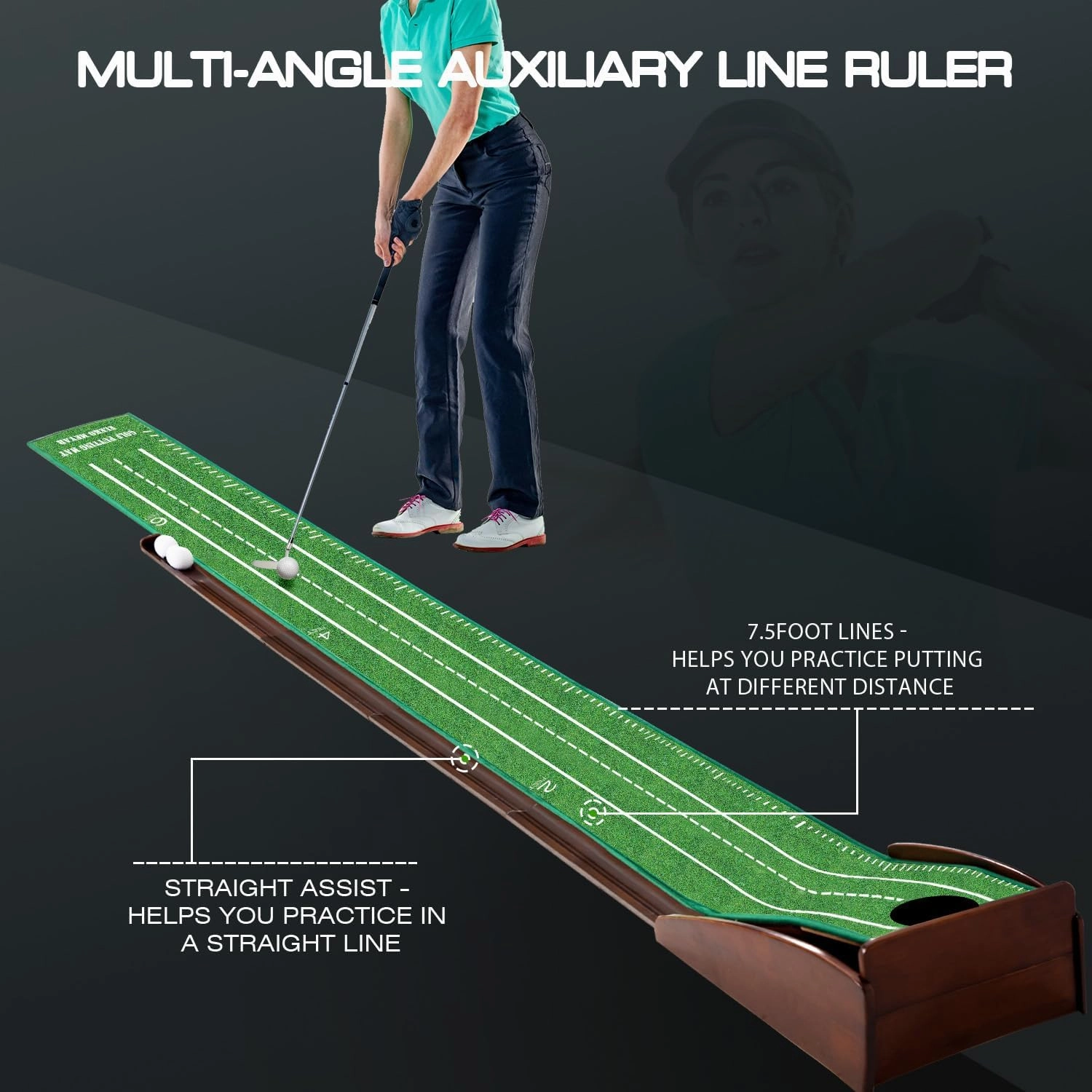 Putting Green Putting matt for Indoors Golf Putting Mat - Indoor Putting with Ball. Putting matt for Golf Practice, Portable and Easy to Clean. Great Gift