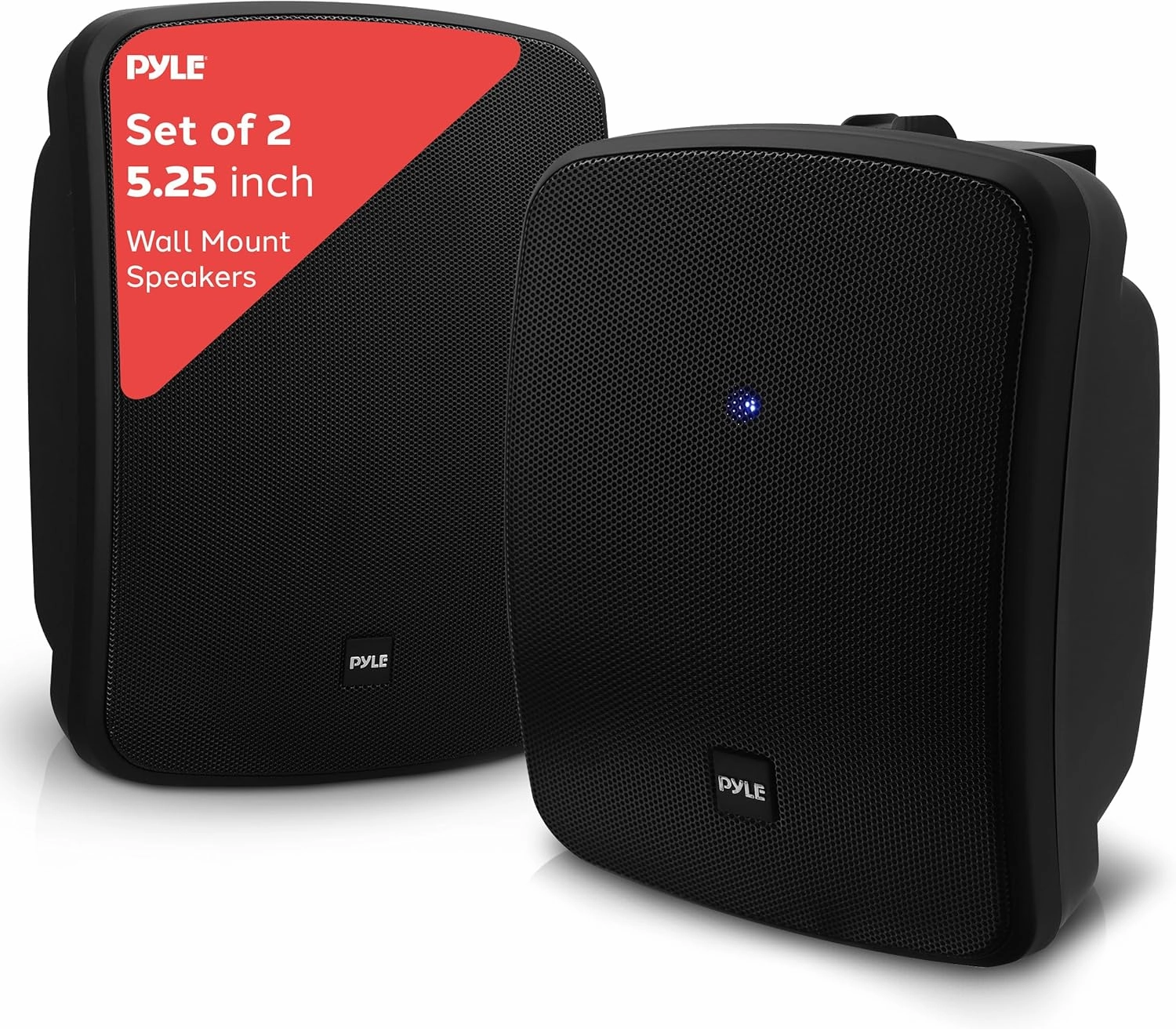 Pyle 5.25 Inch 2 Way Outdoor Waterproof Mountable Wireless Bluetooth Dual Speakers with Heavy Duty Grill Cabinet Enclosure, Black (2 Pack)