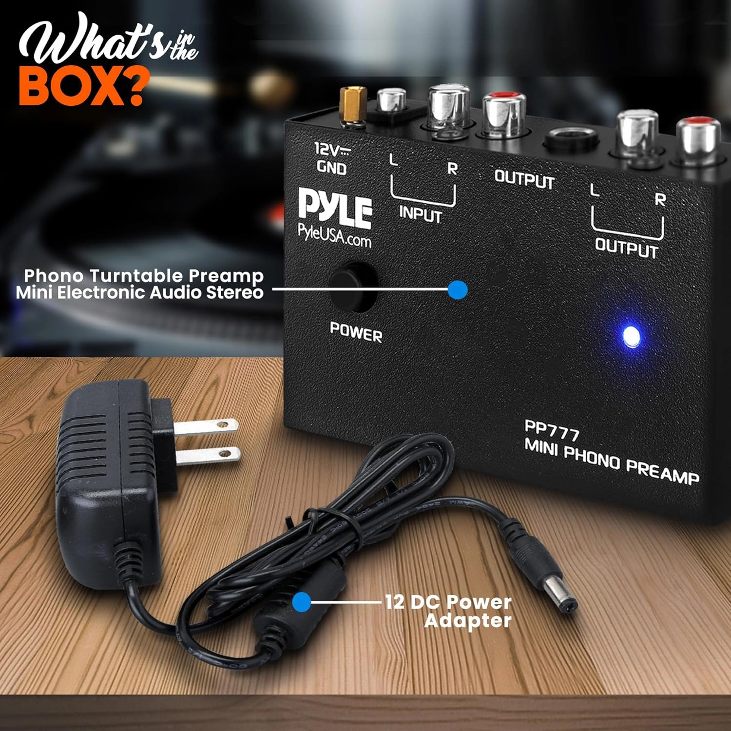 Pyle Mini Phono Turntable Preamp - Stereo Preamplifier with RCA Input/Output - Low Noise - Powered by 12V DC Adapter - Ideal for Vinyl & Phonographs - PP777