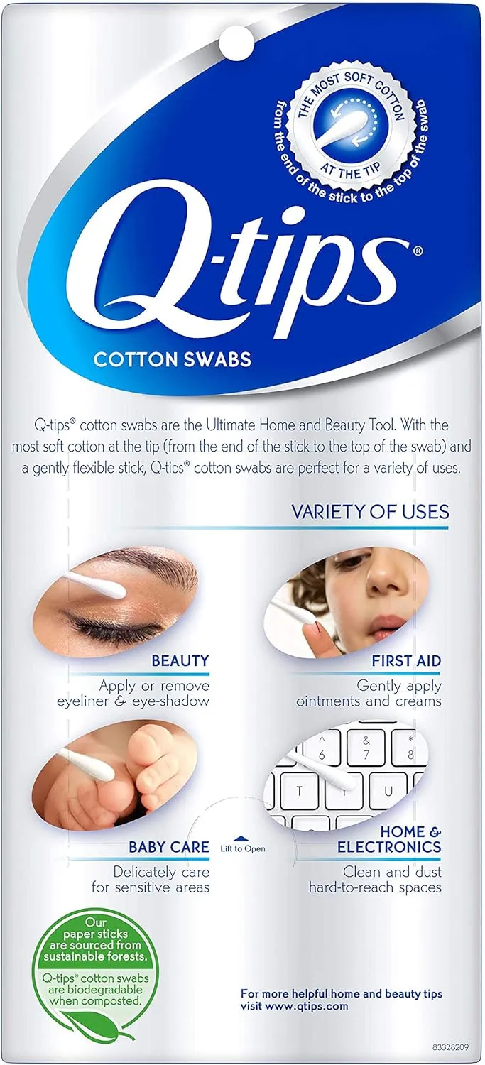Q-tips Cotton Swabs for Hygiene and Beauty Care Original Cotton Swab Made with 100% Cotton 750 Count (Pack of 3)