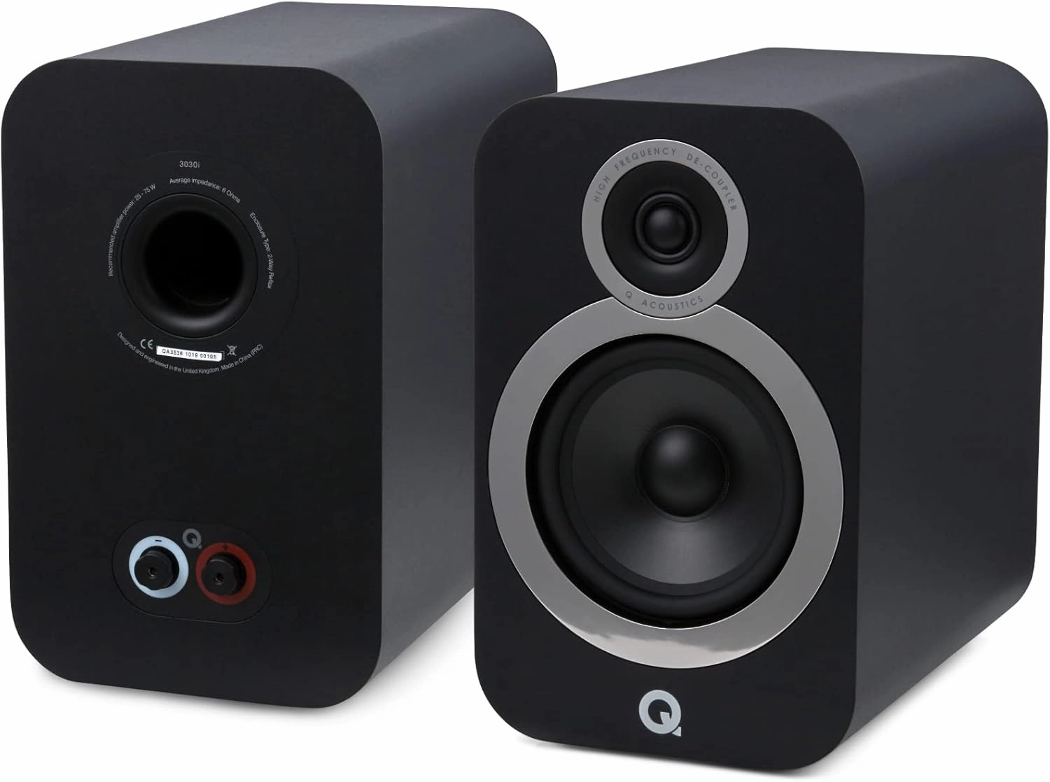 Q Acoustics 3030i Bookshelf Speakers Pair Carbon Black - 2-Way Reflex Enclosure Type, 6.5" Bass Driver, 0.9" Tweeter - Stereo Speakers/Passive Speakers for Home Theater Sound System