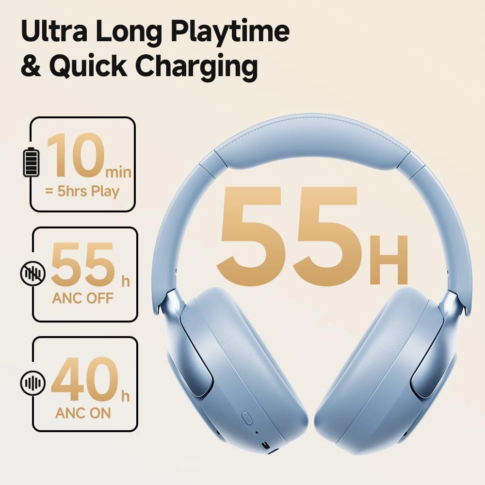 QCY H3 PRO Adaptive ANC Wireless Headphones Over Ear, 50dB Active Noise Cancellation with Multiple Modes, LDAC Hi-Res Wireless Audio, 55H Playtime, Custom EQ via App, Bluetooth 5.4