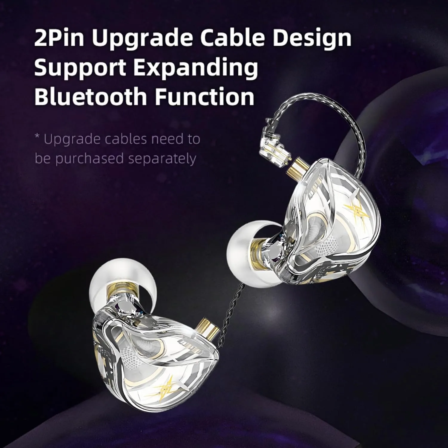 QKZ ZXT in-Ear Monitors,IEM Gaming Earbuds,HiFi Stereo Wired Headphones with Detachable Cable for Musician Singer(Transparent)