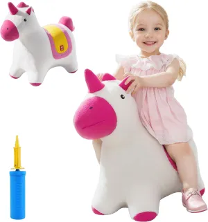 QPAU Fairy Bouncy Unicorn, Soft Plush Covered Bouncy Pal for Toddlers 1-3, Bouncy Animal Hopper, Inflatable Ride on Bouncer for Toddler, Baby Girl Boy Toy Gift 18 Month 2 3 4 5 Year Old