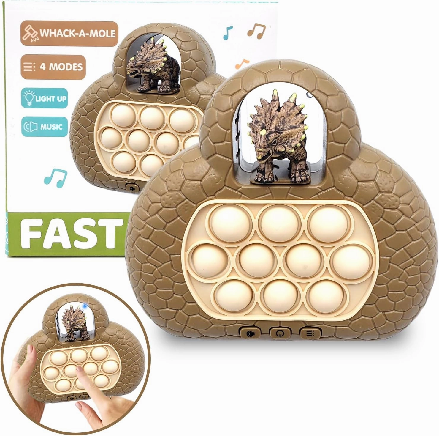 Quick Push Pop Game It Fidget Toys Pro for Kids Adults, Handheld Fast Puzzle Game Machine, Push Bubble Stress Toy, Party Favors, Birthday Gifts for Boys and Girls (Triceratops 3D)