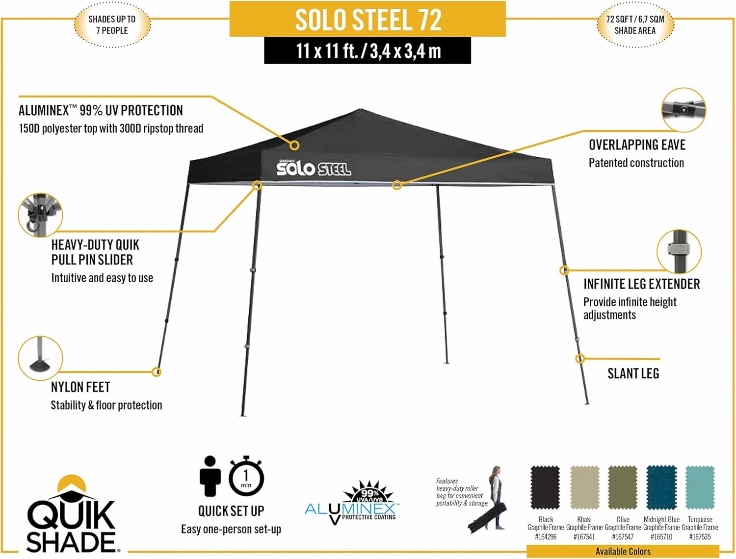 Quik Shade Solo Steel 72 Compact Instant Canopy, Blue (165710)