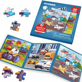 QUOKKA Magnetic Puzzles for Toddlers 1-3 – 30 Pcs Transport Game with Extra-Long Play Book – Fun Travel Game Toy for Kids Ages 3-5 – Strong Magnets for Car Activities – Fun Toddler Puzzle Ages 2-4
