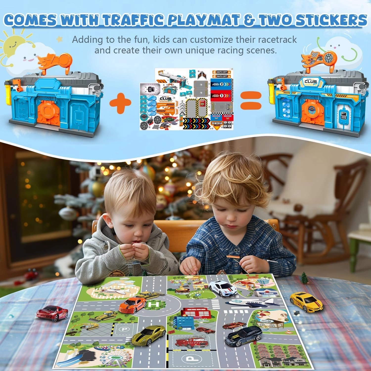 Race Tracks for Kids Ages 3-5, Racing Car Toys Set with Foldable 2 Layer Track and 6 Alloy Race Cars for Toddlers Boys, Best Birthday Xmas Gifts for Kids Age 3 4 5 6  Years Old (Blue)