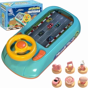 Racing Adventure Car Steering Wheel,Car Racing Adventure Toy with Steering Wheel,Racing Car Toy with Steering Wheel-200 Levels,Sound Effects,Adjustable Volume,2 Speed Adjustable (Green)