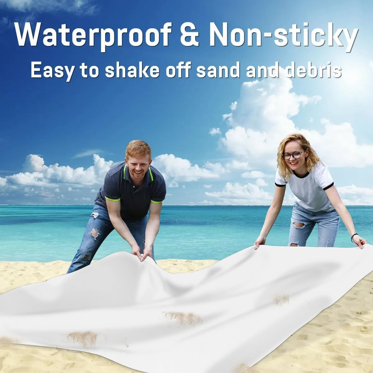 Rainbow Beach Blanket, Sandproof Beach Mat, 68 x 59 Waterproof Quick Drying Sand Free Mat with 4 x Ground Spikes for Outdoor Travel Camping Hiking, Abstract Rainbow