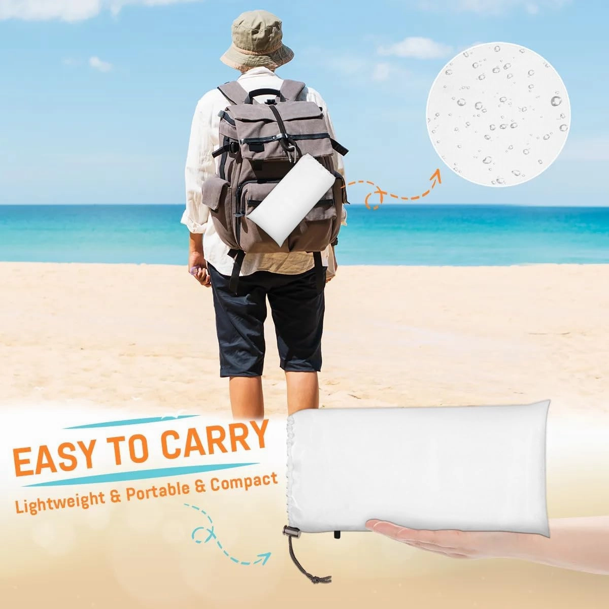 Rainbow Beach Blanket, Sandproof Beach Mat, 68 x 59 Waterproof Quick Drying Sand Free Mat with 4 x Ground Spikes for Outdoor Travel Camping Hiking, Abstract Rainbow