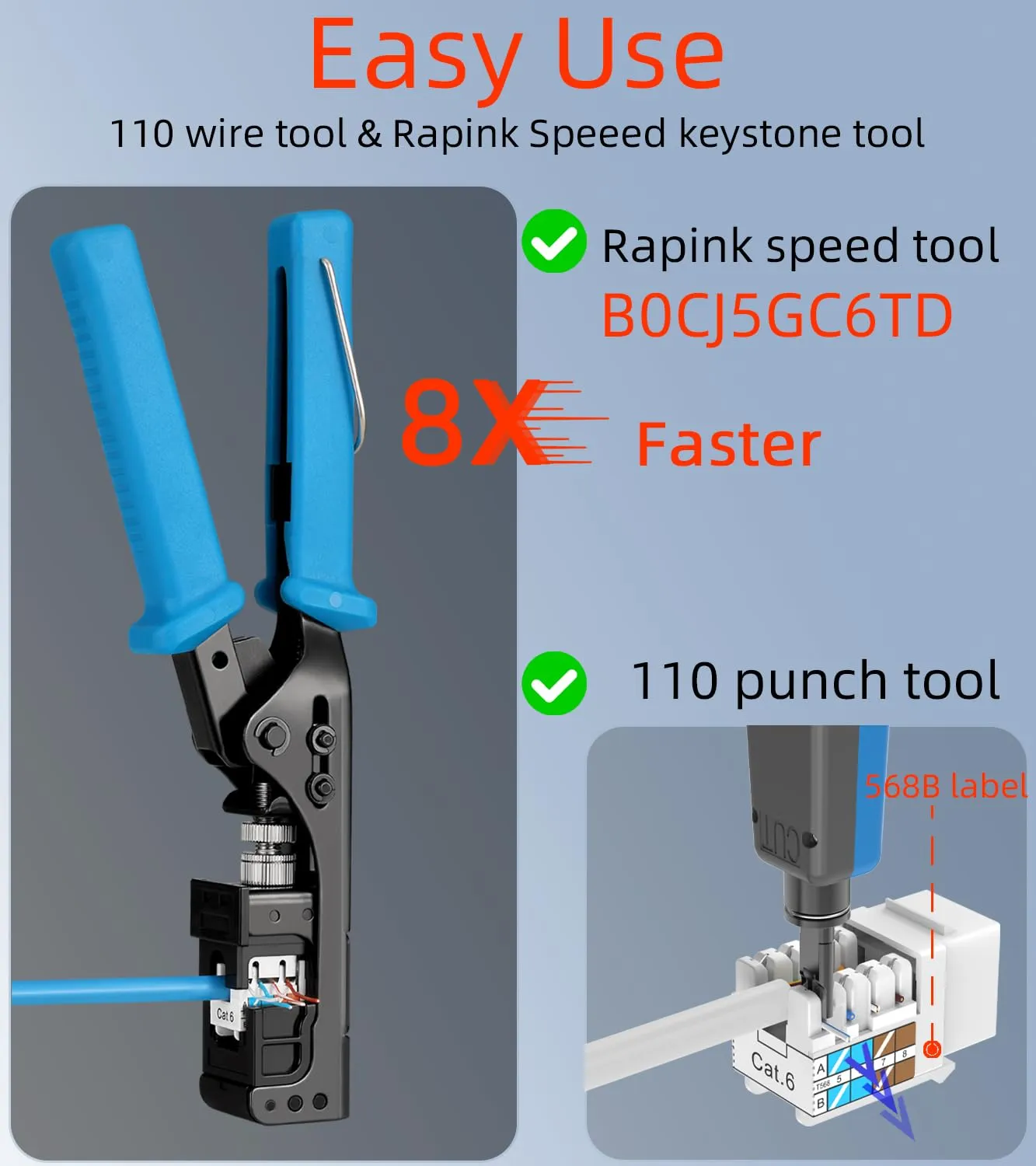 Rapink RJ45 Keystone Jack Cat6 10G Support, Jacks UTP 50 Pack for Wall Plate and Patch Panel, Rj45 Keystone 90 Degree White Color for Cat6, Cat5e, Cat5 Cabling