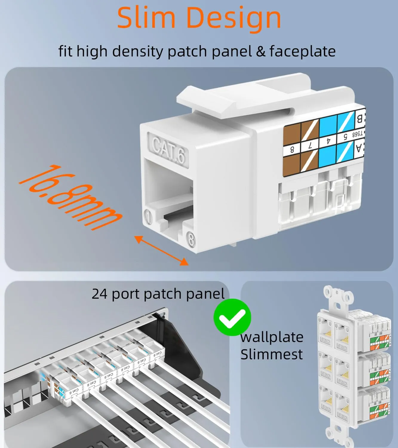 Rapink RJ45 Keystone Jack Cat6 10G Support, Jacks UTP 50 Pack for Wall Plate and Patch Panel, Rj45 Keystone 90 Degree White Color for Cat6, Cat5e, Cat5 Cabling