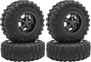 Rc Car Wheel Rim Tire Compatible with Axial for SCX10 for Wraith for Capra for Traxxas for TRX4 1/10 RC Crawler Car 4PCS 120mm 2.2" Beadlock Wheel Rim Tire Set