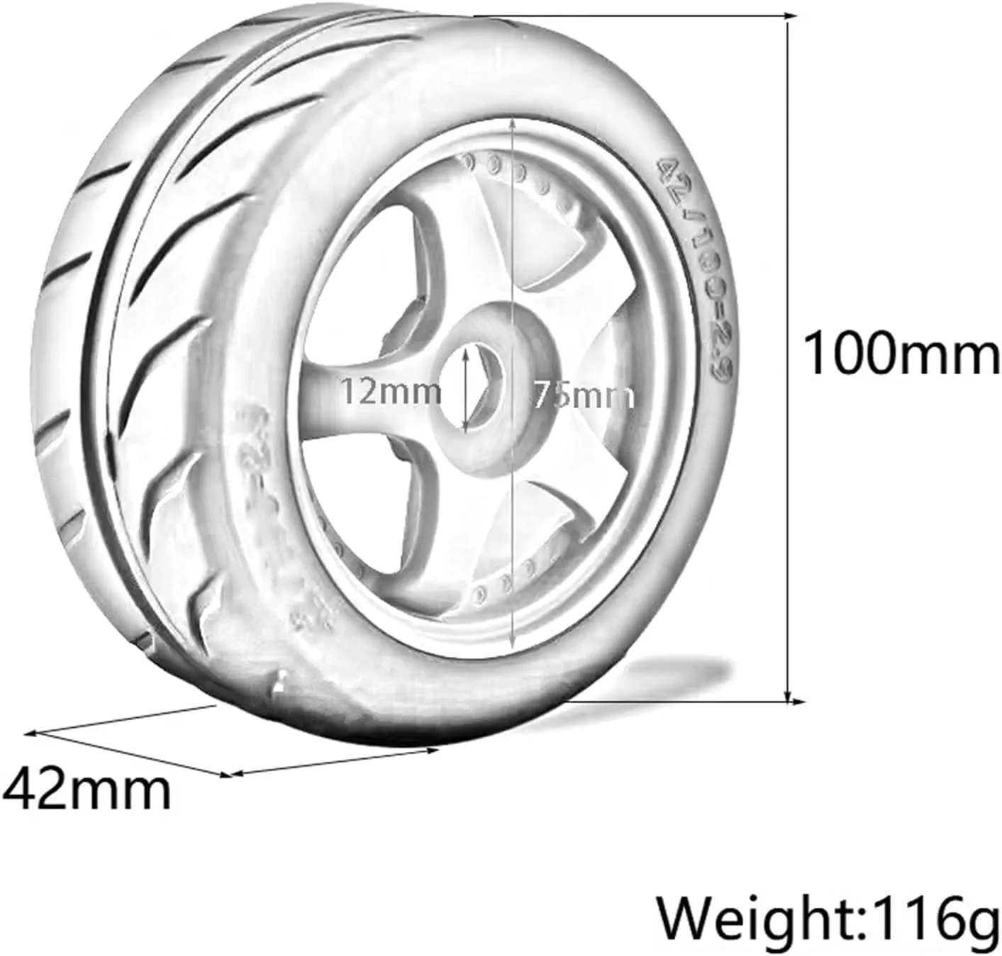 Rc Car Wheel Rim Tire Compatible with Infraction for Limitless for Felony for Arrma 1/7 RC Car Parts 4pcs 5-Spoke 100x42mm 42/100 Tire Tyre 17mm Wheel Hex(Black)
