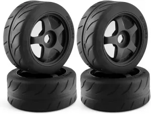 Rc Car Wheel Rim Tire Compatible with Infraction for Limitless for Felony for Arrma 1/7 RC Car Parts 4pcs 5-Spoke 100x42mm 42/100 Tire Tyre 17mm Wheel Hex(Black)
