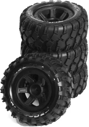 Rc Car Wheel Rim Tire Compatible with MJX 10208 1/10 RC Car Upgrade Parts Accessories 90mm for Monster Truck for Buggy Tires Wheel 12mm Hex 4pcs