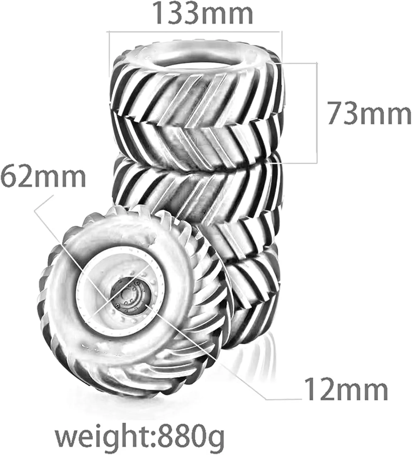 Rc Car Wheel Rim Tire Compatible with Traxxas for HIMOTO for HSP for HPI for Tamiya for Kyosho 1/10 for Monster Truck for Buggy 133mm Tires Wheel Parts 12mm Hex(Black)