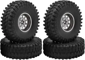 Rc Car Wheel Rim Tire Compatible with Traxxas for TRX4 for Axial 1/10 RC Crawler Car 120mm Deep Dish Negative Offset 8.9mm 1.9" Beadlock Wheel Rim Hub Tire(Gray)