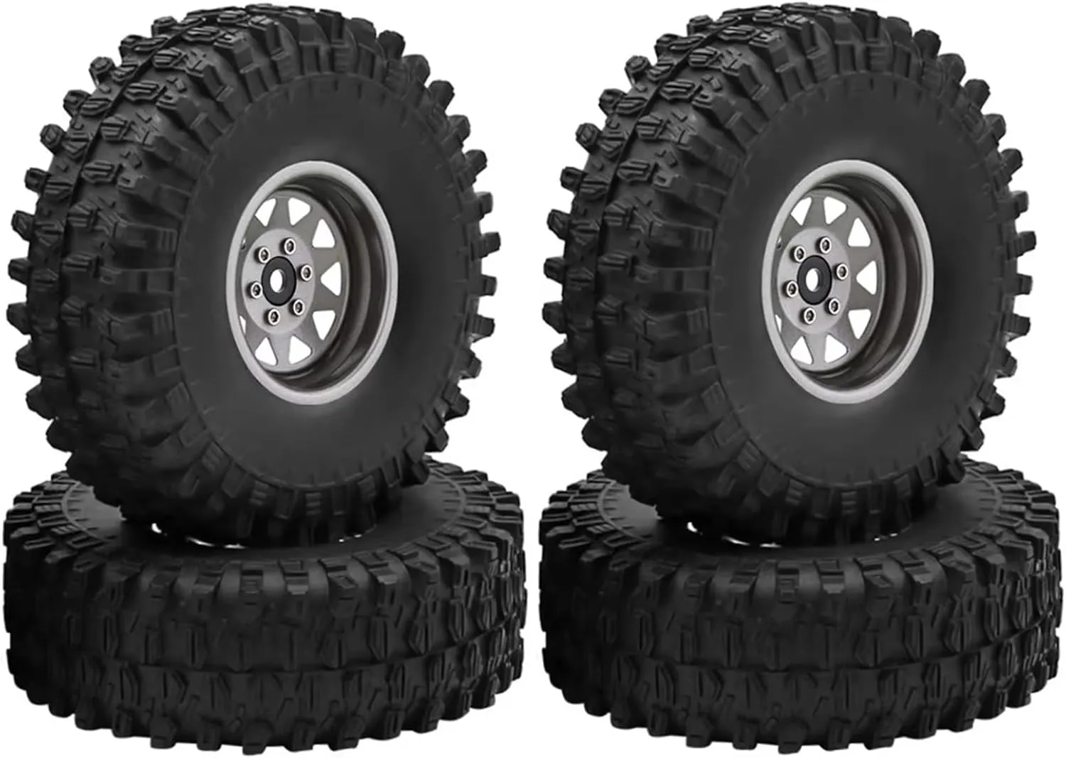 Rc Car Wheel Rim Tire Compatible with Traxxas for TRX4 for Axial 1/10 RC Crawler Car 120mm Deep Dish Negative Offset 8.9mm 1.9" Beadlock Wheel Rim Hub Tire(Gray)