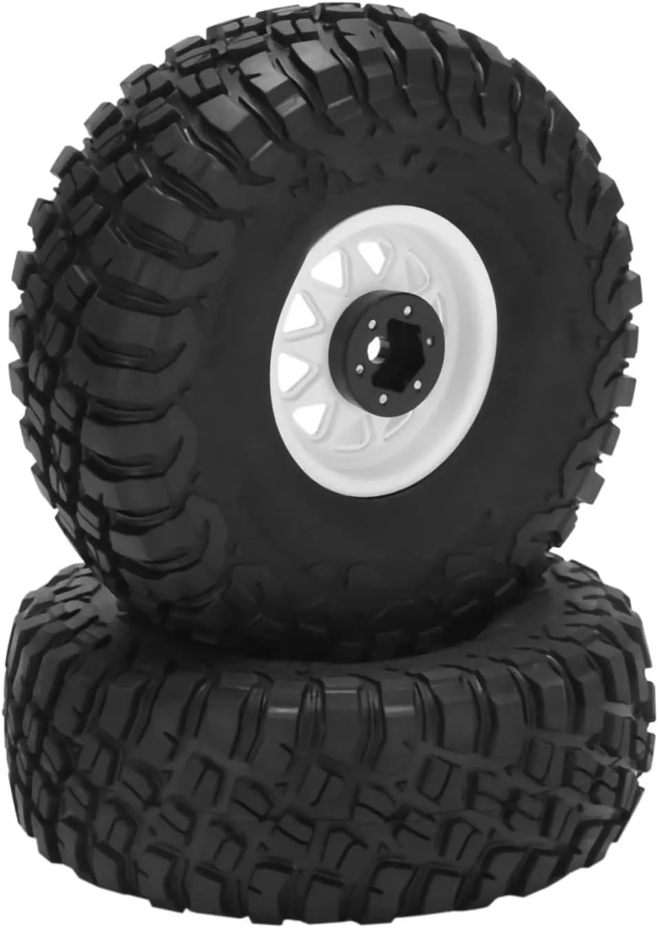 Rc Car Wheel Rim Tire Compatible with TRX4 for Axial for SCX10 1/10 RC Crawler Car 120mm Deep Dish Negative Offset 8.9mm 1.9" Beadlock Wheel Rim Hub Tire(White)