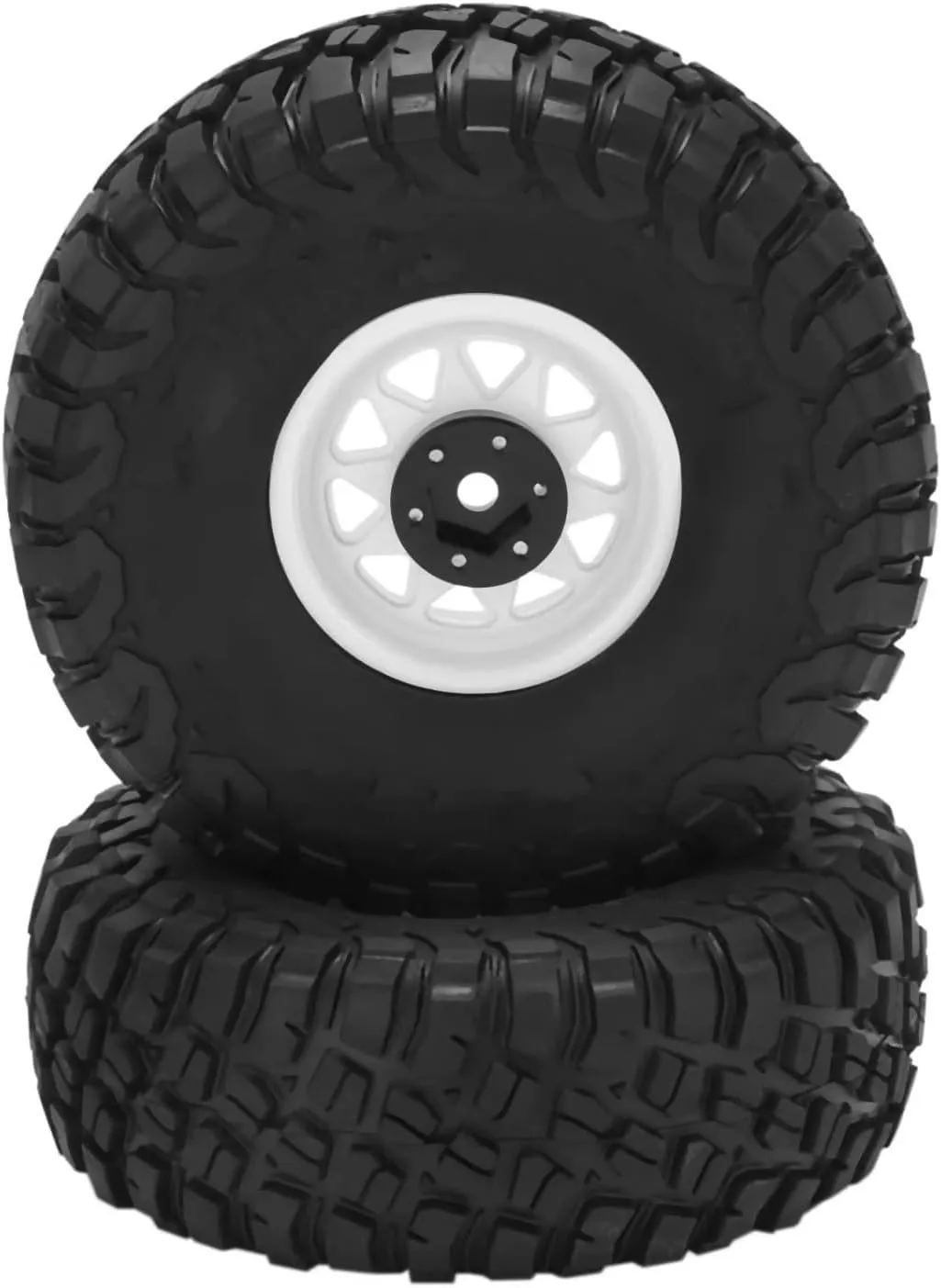 Rc Car Wheel Rim Tire Compatible with TRX4 for Axial for SCX10 1/10 RC Crawler Car 120mm Deep Dish Negative Offset 8.9mm 1.9" Beadlock Wheel Rim Hub Tire(White)