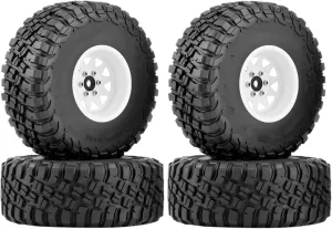 Rc Car Wheel Rim Tire Compatible with TRX4 for Axial for SCX10 1/10 RC Crawler Car 120mm Deep Dish Negative Offset 8.9mm 1.9" Beadlock Wheel Rim Hub Tire(White)
