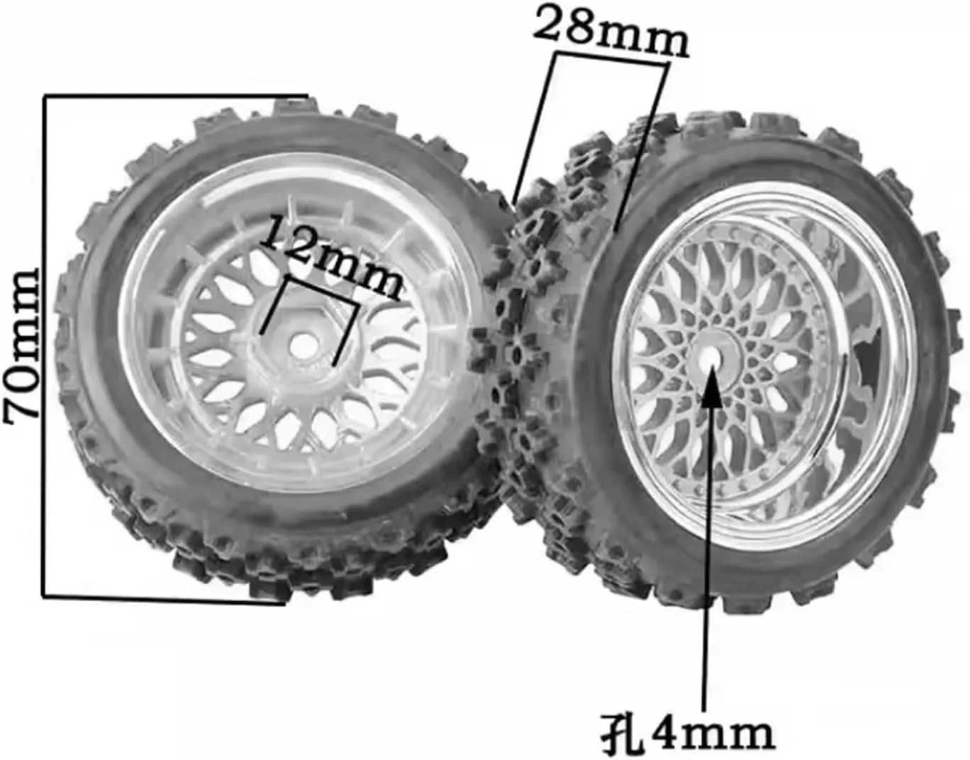 Rc Car Wheel Rim Tire Compatible with TT-01 for TT-02 for XV-01 for DF-03 for TA06 RC for Rally for Racing Car Parts 12mm Glued Rubber Tire Plastic Wheels Rim(Black)