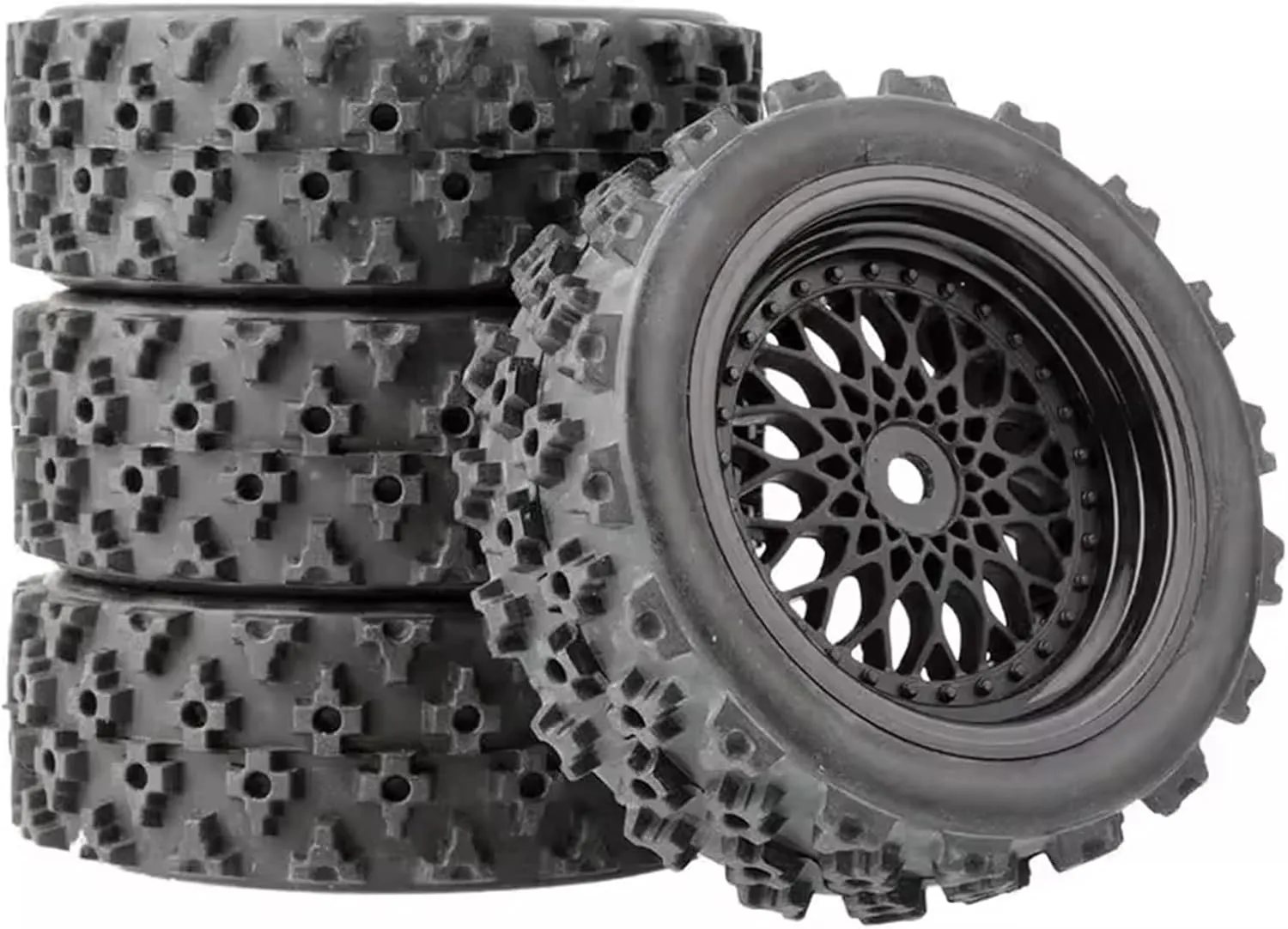 Rc Car Wheel Rim Tire Compatible with TT-01 for TT-02 for XV-01 for DF-03 for TA06 RC for Rally for Racing Car Parts 12mm Glued Rubber Tire Plastic Wheels Rim(Black)