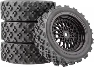 Rc Car Wheel Rim Tire Compatible with TT-01 for TT-02 for XV-01 for DF-03 for TA06 RC for Rally for Racing Car Parts 12mm Glued Rubber Tire Plastic Wheels Rim(Black)