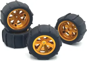 Rc Car Wheel Rim Tire Compatible with Wltoys 144001 124019 A959 for SCY 16101 for MJX 14209 16207 for JJRC Q130A RC Car Parts 85mm Snow Sand Tires Tyre Wheel(Yellow)