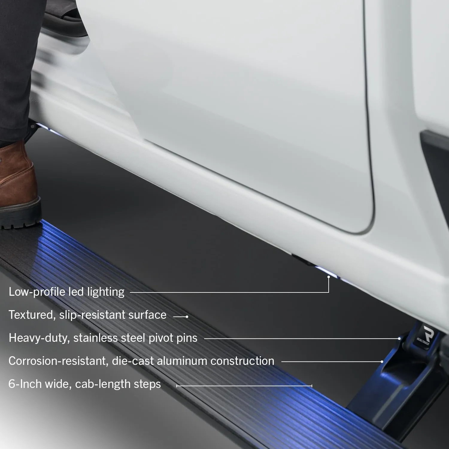 RealTruck AMP Research PowerStep Plug-N-Play Power Running Boards with LED Step Lights for 2023 - 2024 Ford F-250/F-350/F-450 (Sync 4 Models Only) - Electric Powerstep & Retractable Truck Steps