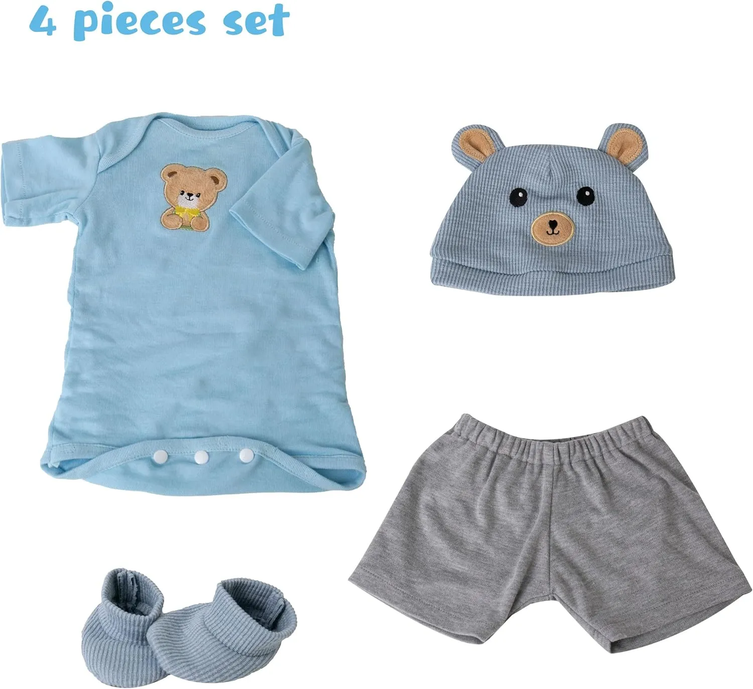 Reborn Baby Dolls Clothes for Boys and Girls 17-22 Inches Blue Bear Patterned Fashion Realistic Baby Doll Clothes Accessories Set for Newborn Baby Dolls Boy