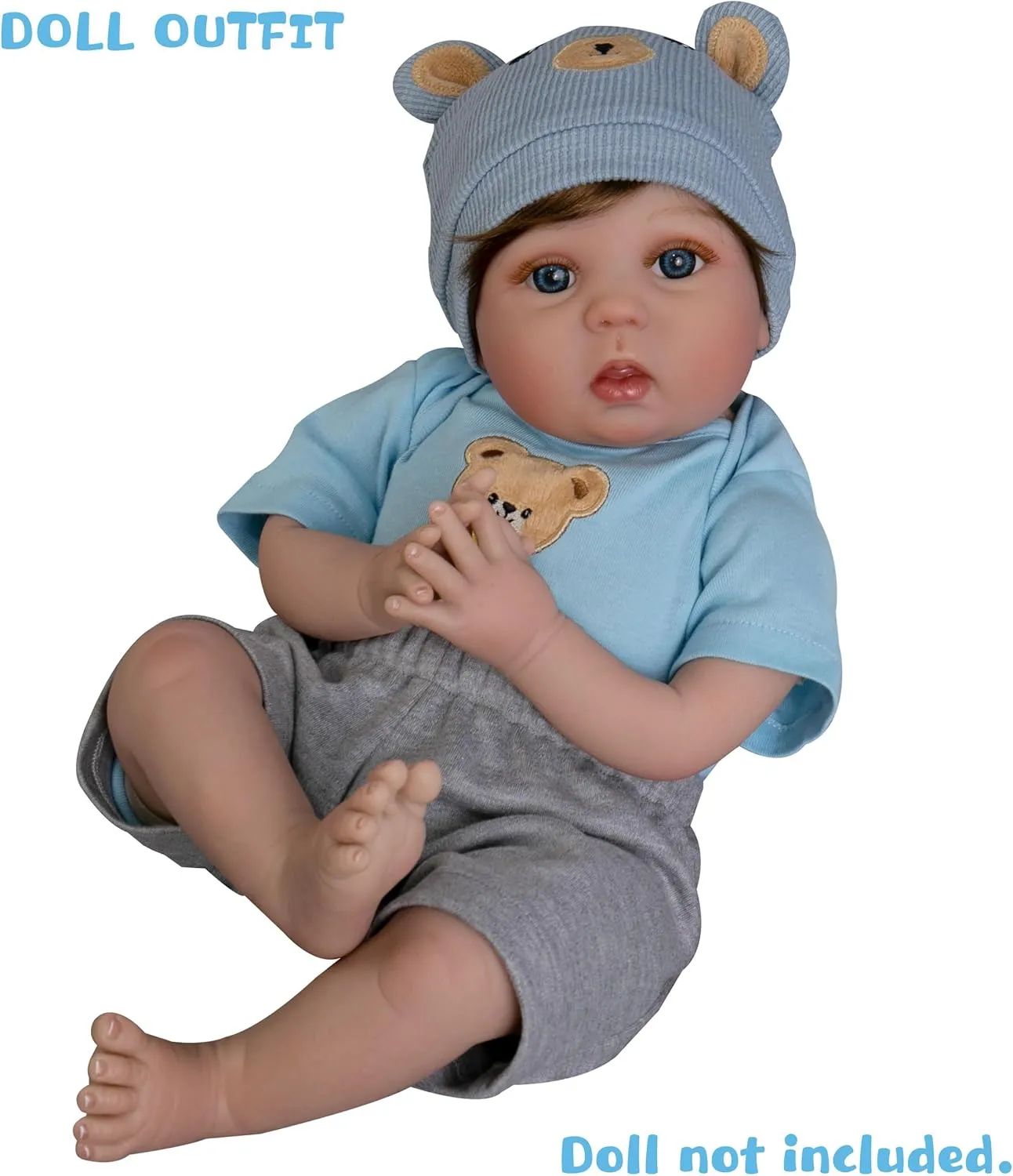 Reborn Baby Dolls Clothes for Boys and Girls 17-22 Inches Blue Bear Patterned Fashion Realistic Baby Doll Clothes Accessories Set for Newborn Baby Dolls Boy